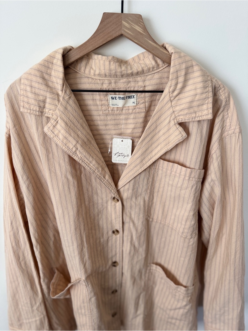 NWT — WE THE FREE Peach Striped Button-Up Long Sleeve Jacket - Picture 2 of 7
